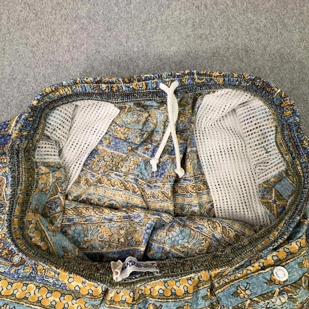 Vintage Reyn Spooner Men Swim Shorts Size L Hawaiian‎ Art All Over Print Coastal